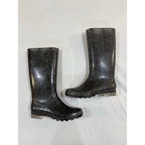 TOMS Black & Gray Geometric Rain Boots Size 8 Womens